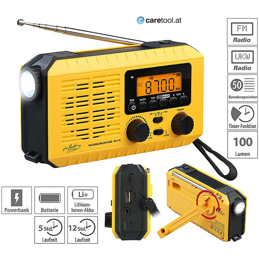 BLACKOUT Not-Radio, Solar- & Kurbelradio mit LED-Lampe